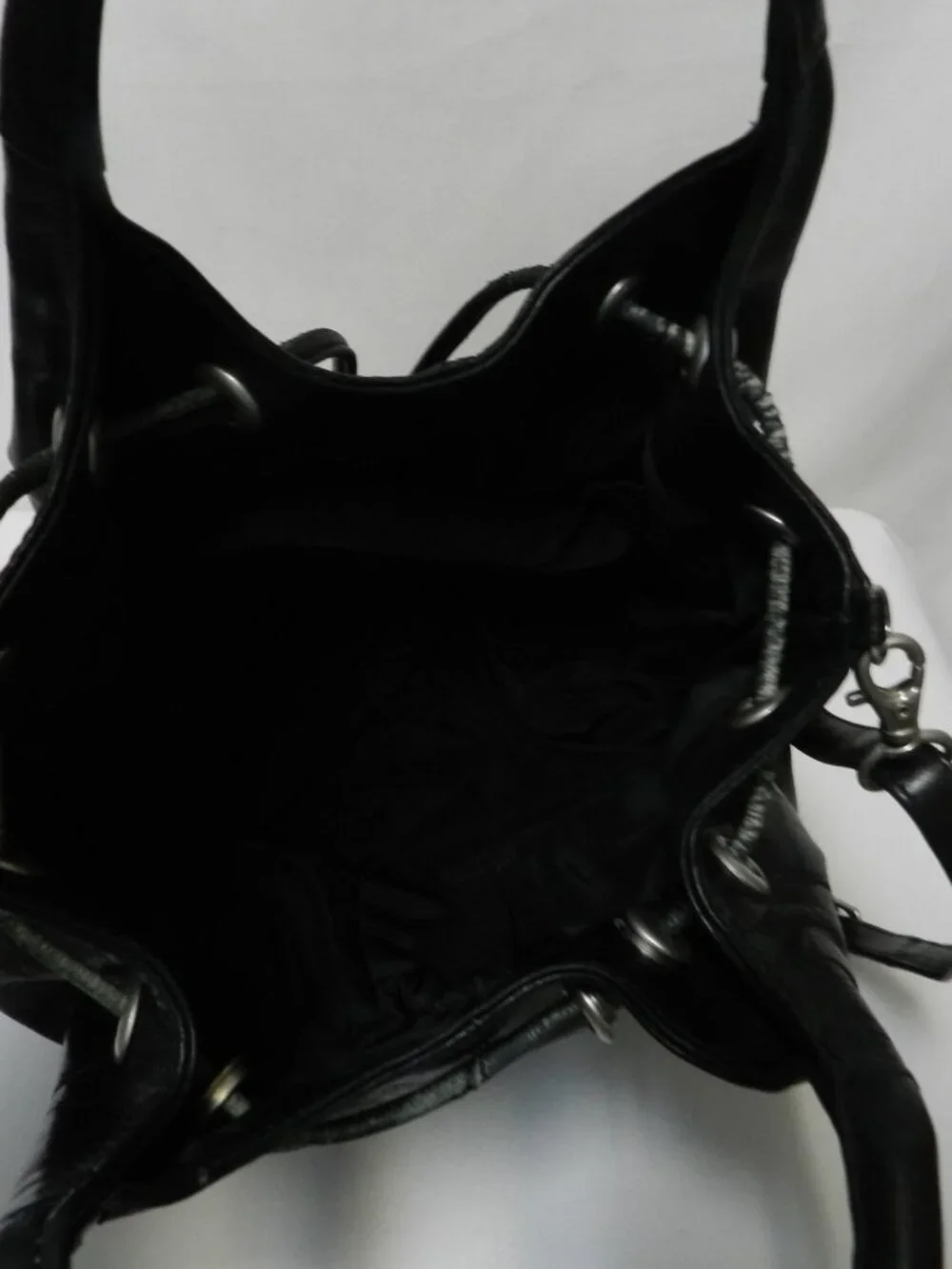 Crossing Pointe Vintage Leather drawstring bucket shoulder bag purse satchel
